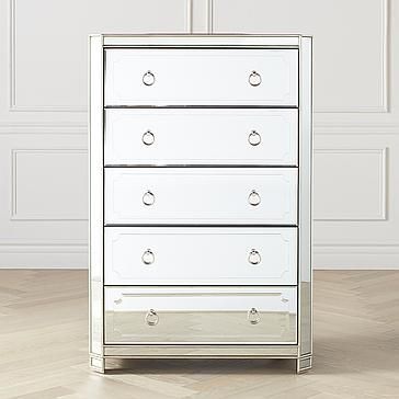 Simplicity Mirrored 5 Drawer Tall Chest Silver Color Guide